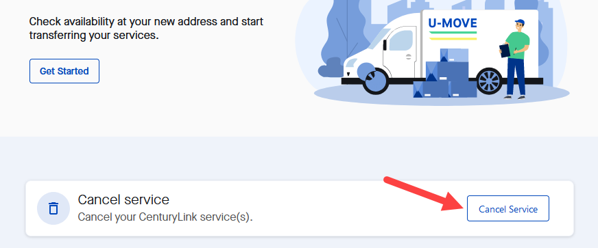 screenshot from My CenturyLink showing "Cancel Service" button